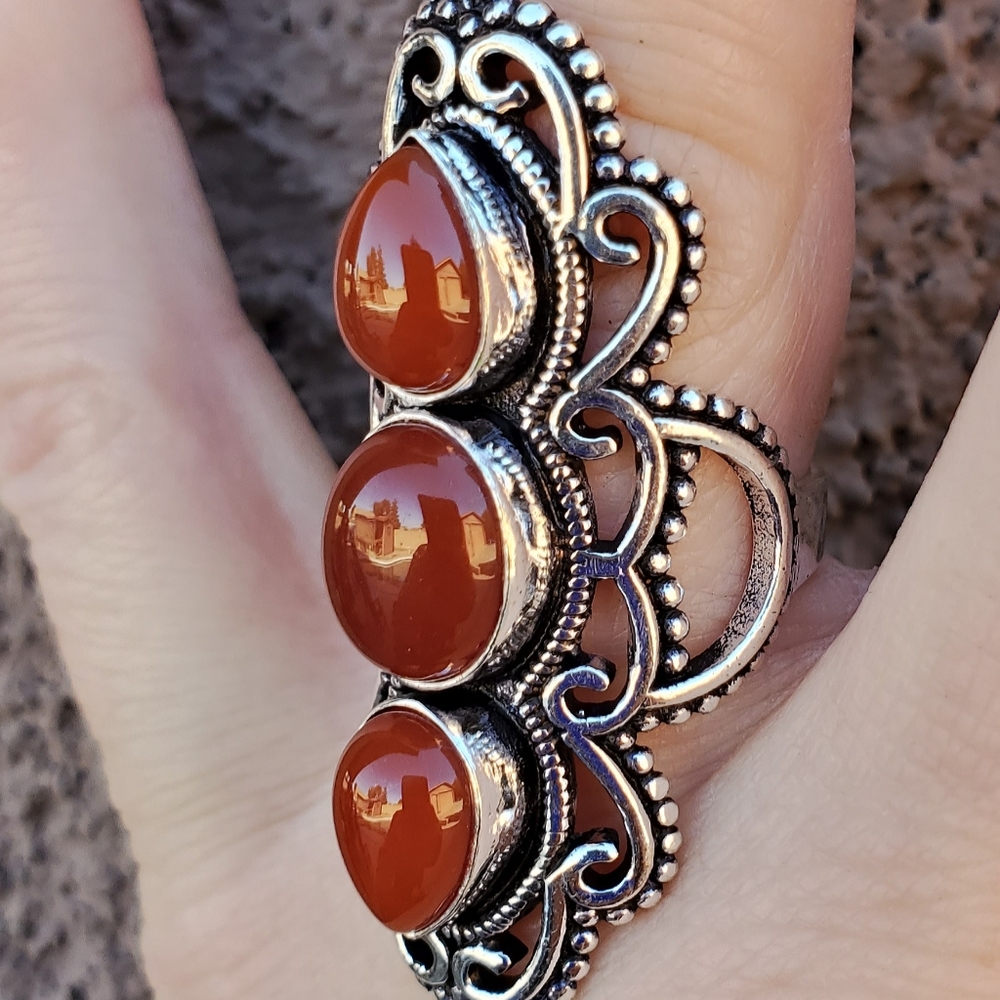 New Amazing Carnelian 925 Silver Statement Ring. - Picture 8 of 16